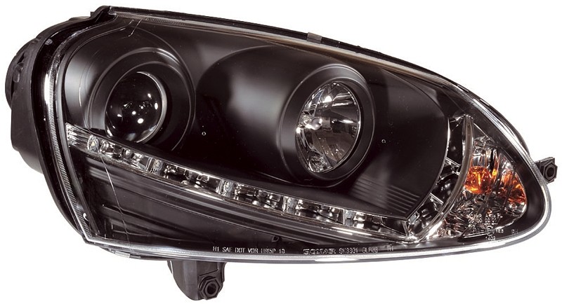 Headlights VW Golf V 03- black whiteh orginal led daylight
