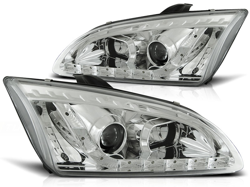 Headlights Ford Focus 05-.. Devil Eyes DRL look chrome