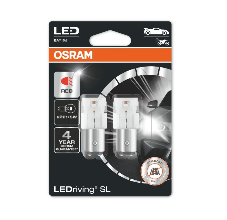 BAY15D Osram LEDriving P21/5W 7528DRP-02B 3W Rood