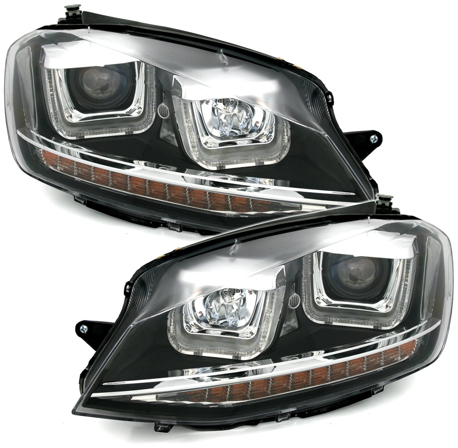 Headlights 3D LED DRL Volkswagen Golf 7 VII (2012-2017) Silver R-Line LED FLOWING Dynamic Sequential Turning Lights