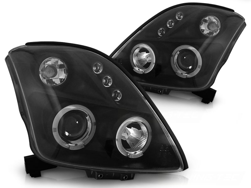 Set Headlights  Suzuki Swift II 2005-2010 - Black - incl. Halos