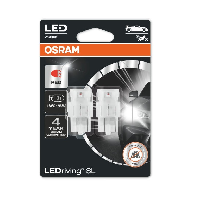 W21/5W Osram LEDriving 7515DRP-02B 3W Rood