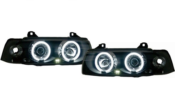 Headlights BMW E36 4drs Angel Eyes Black CCFL