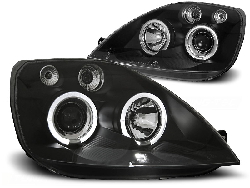 Headlights Ford Fiesta MK6 02-05 Angel Eyes Black