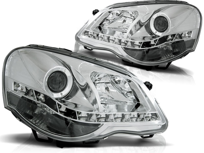 Headlights VW Polo 9N3 05-09 Devil Eyes Dlite LED Chrome