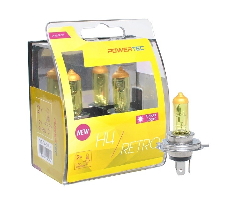 Geel Powertec Retro Yellow H4 12V DUO 3200K lampen