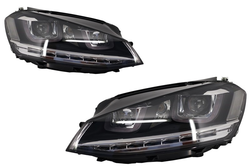 Headlights 3D LED DRL Volkswagen Golf 7 VII (2012-2017) Silver R-Line LED FLOWING Dynamic Sequential Turning Lights