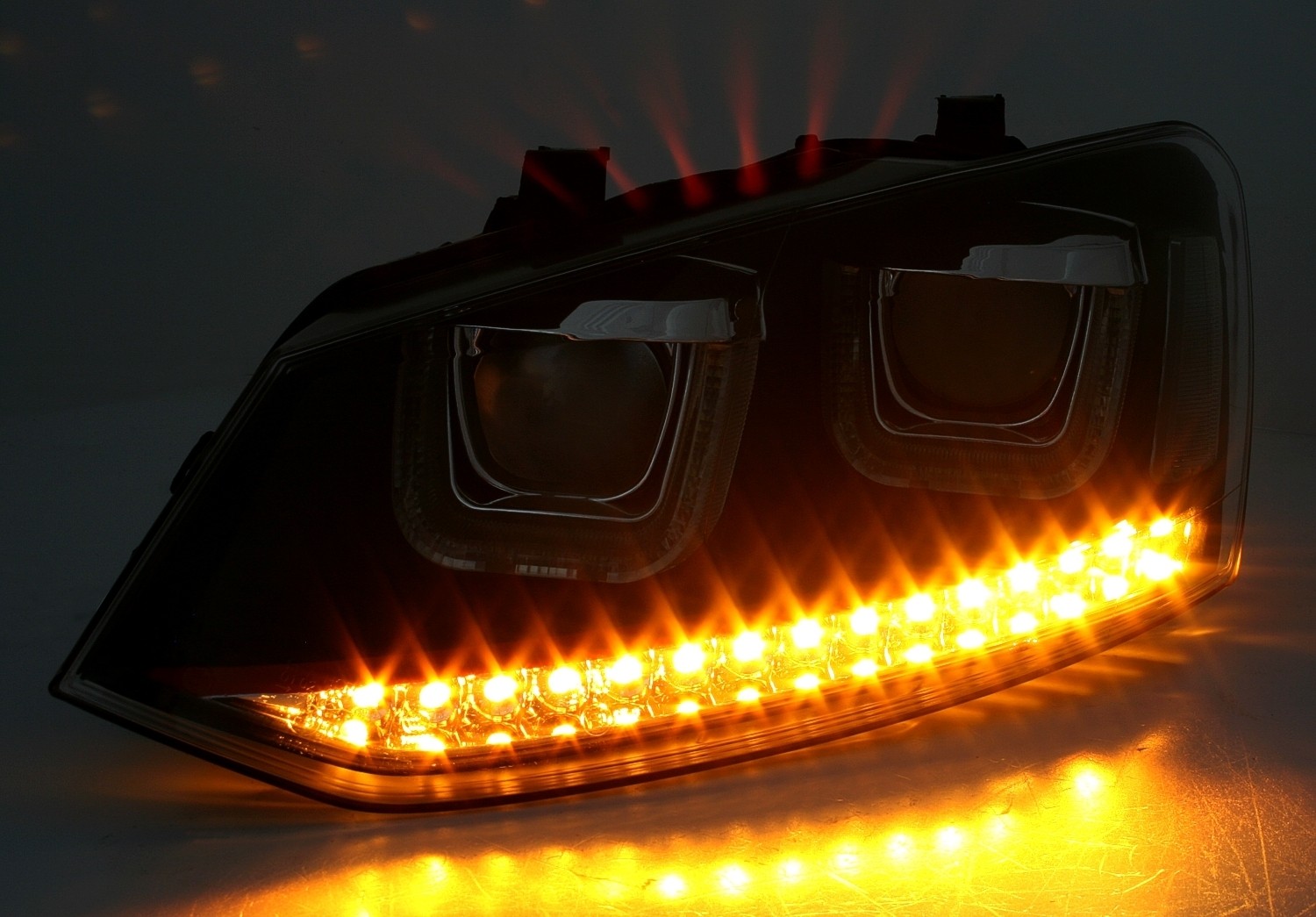 Headlights VW Polo 6R 09- DRL Black/Red Facelift look