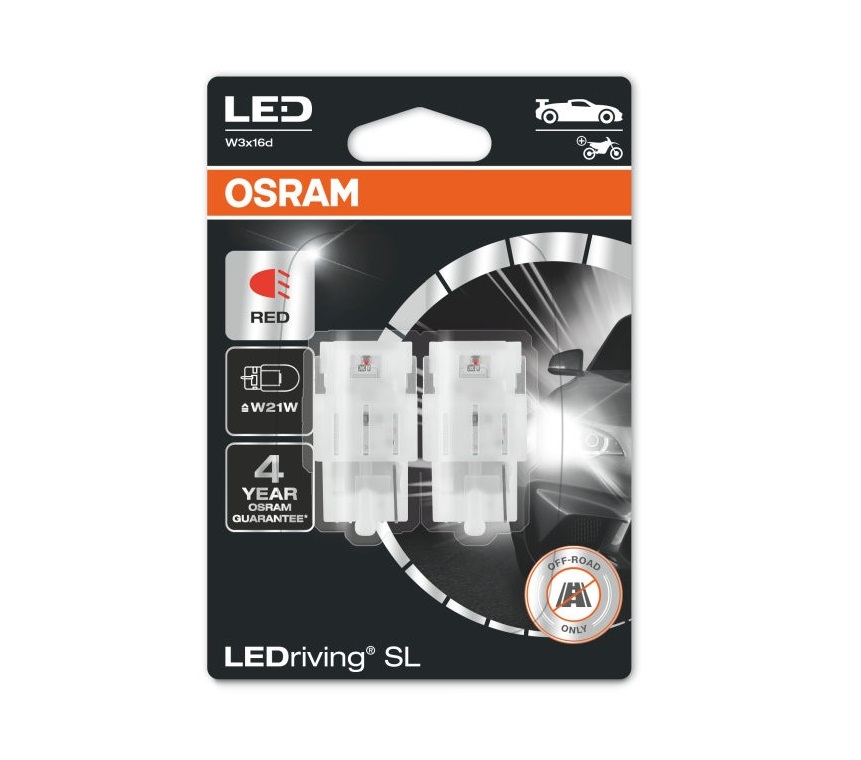 W21W T20 Osram LEDriving 7505DRP-02B 3W Rood