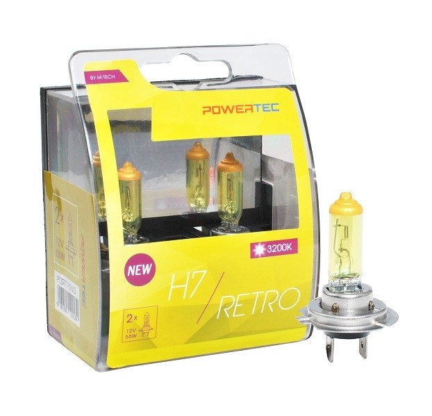 Geel Powertec Retro Yellow H7 12V DUO 3200K lampen