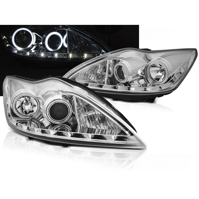 Koplampen Ford Focus 08-11 CCFL Devil/Angel Eyes chroom