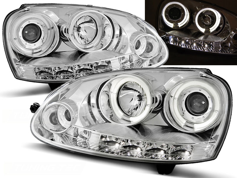 Headlights VW Golf V Angel Eyes + LED Chrome