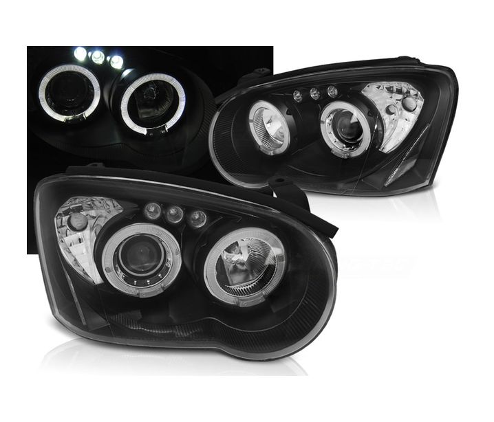 Headlights Subaru Impreza 03-05 Black + Stadslightrings