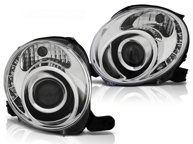  Headlights Fiat 500 07->> clear/chome