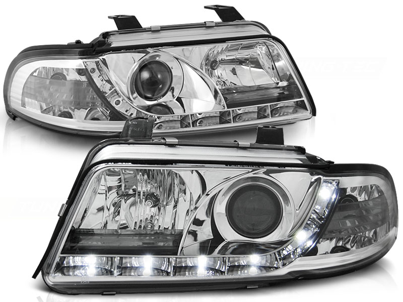 Head light set Audi A4 99-01 Chrome + Daytime Running Light