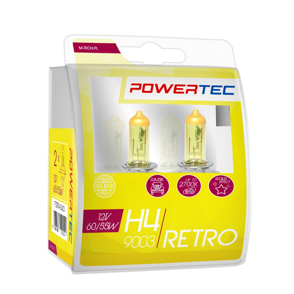 Geel Powertec Retro Yellow H4 12V DUO 3200K lampen