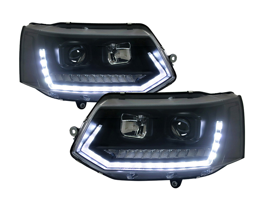 Headlights VW T5 09-.. Devil Eyes Dlite LED Piano-black