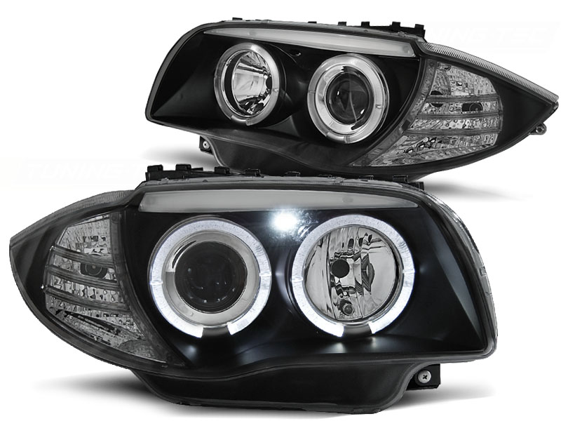 Headlights BMW 1 Series E87 Angel Eyes Black