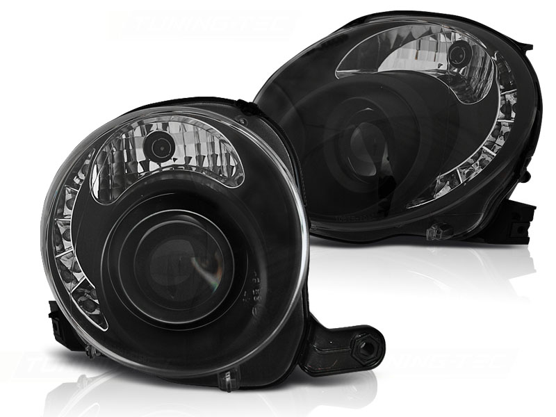  Headlights Fiat 500 07->> clear/black