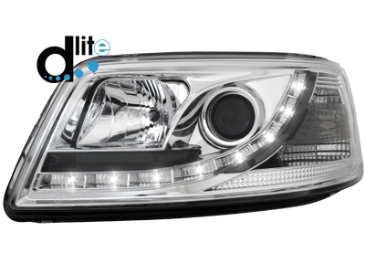 Headlights VW T5 03-09 Devil Eyes Dlite LED Chrome