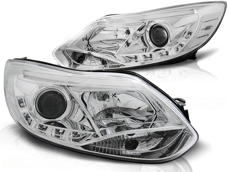 Headlights DRL-Look Ford Focus III 2011- chome + Motor