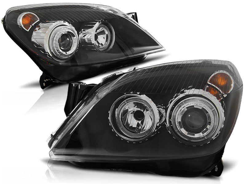 Headlights Opel Astra H Angel Eyes Black