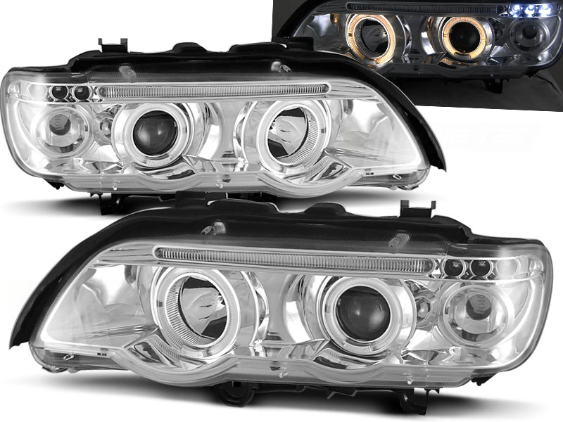 Headlights BMW X5 Angel eyes chrome