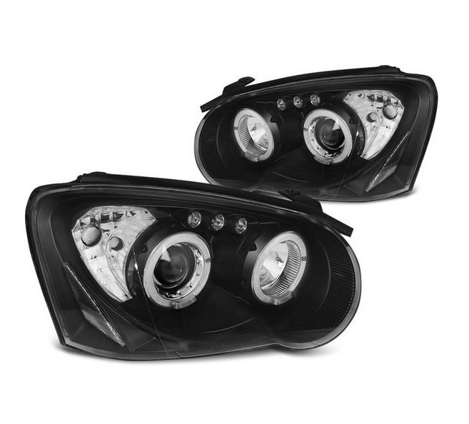 Headlights Subaru Impreza 03-05 Black + Stadslightrings