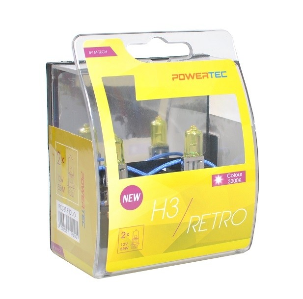 Geel Powertec Retro Yellow H3 12V DUO 3200K lampen