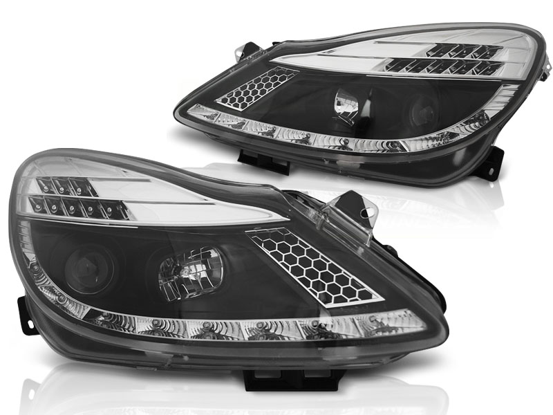 Headlights Opel Corsa D 9/06- Black + Daytime Running Light