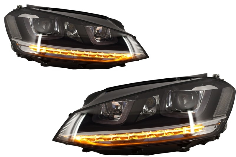 Headlights 3D LED DRL Volkswagen Golf 7 VII (2012-2017) Silver R-Line LED FLOWING Dynamic Sequential Turning Lights