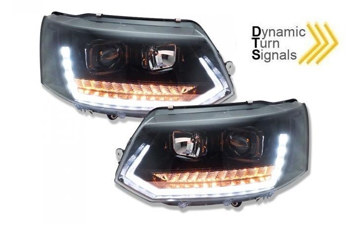 Headlights VW T5 09-.. Devil Eyes Dlite LED Piano-black