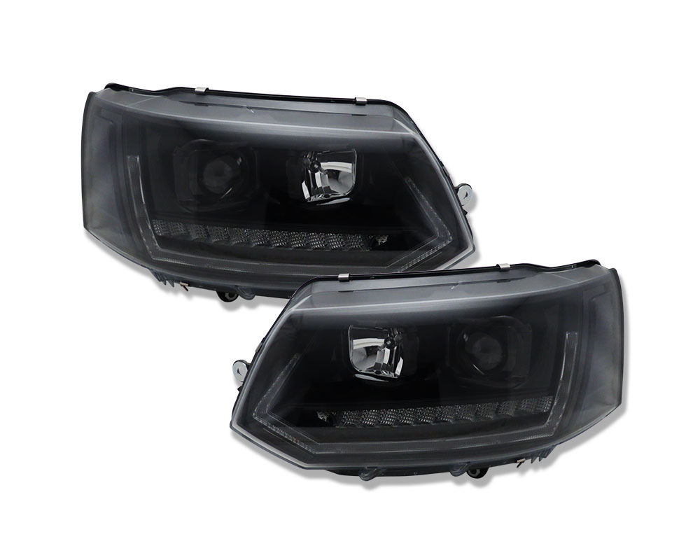 Headlights VW T5 09-.. Devil Eyes Dlite LED Piano-black