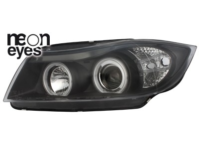 Headlights BMW E90/E91 Angel Eyes Black CCFL