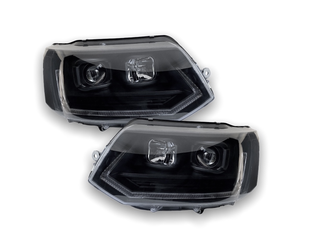 Headlights VW T5 09-.. Devil Eyes Dlite LED Piano-black