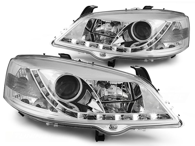 Headlights Opel Astra G 98-03 chrome with echte led dagrijlight