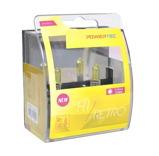 Geel Powertec Retro Yellow H1 12V DUO 3200K lampen