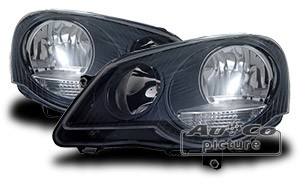 Headlights VW Polo 9N3 05-09 black