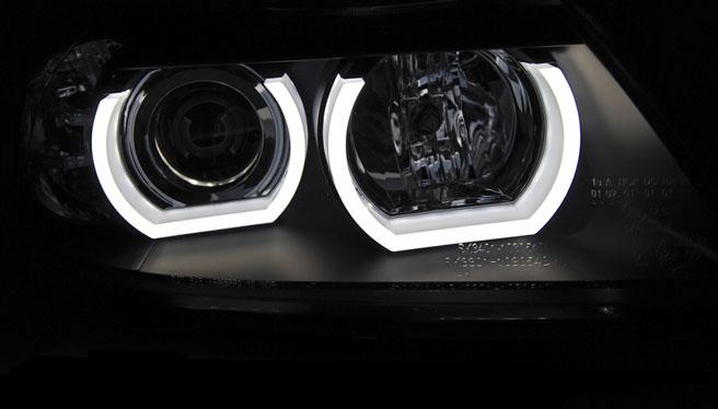 Headlights BMW E90/E91 Angel Eyes Black CCFL