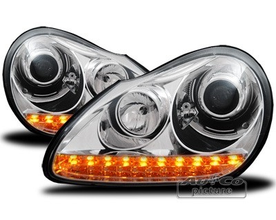 Headlights Porsche Cayenne xenon LED DRL look chrome