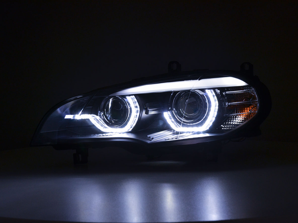 Koplampen BMW X5 E70 08-10 Angel Eyes 3D zwart AFS