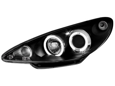 Headlights Peugeot 206 02-.. / S16 99-.. Angel Eyes Black