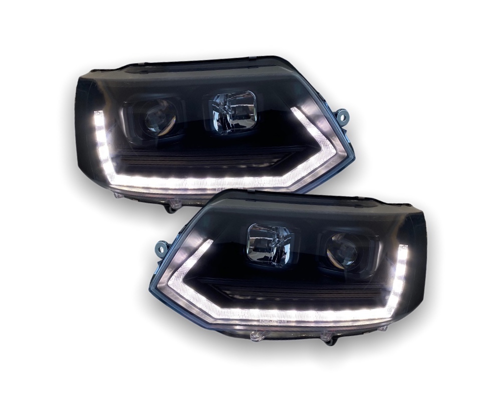 Headlights VW T5 09-.. Devil Eyes Dlite LED Piano-black