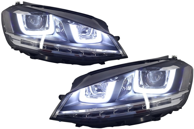 Headlights 3D LED DRL Volkswagen Golf 7 VII (2012-2017) Silver R-Line LED FLOWING Dynamic Sequential Turning Lights